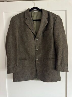 Classic Oversized Olive Herringbone Wool Sport Coat, made in Canada